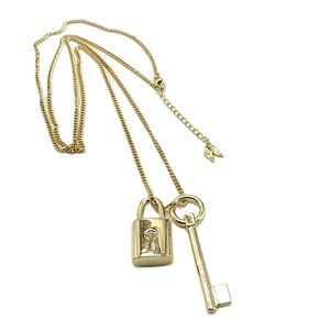 Victoria's Secret Goldtone SCANDALOUS Lock & Key Pendant Statement Necklace NWOT